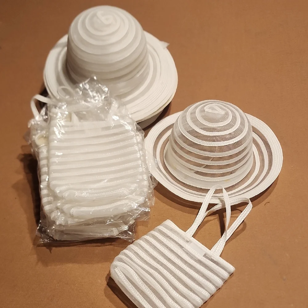 White Striped Party Hat and Bag Set